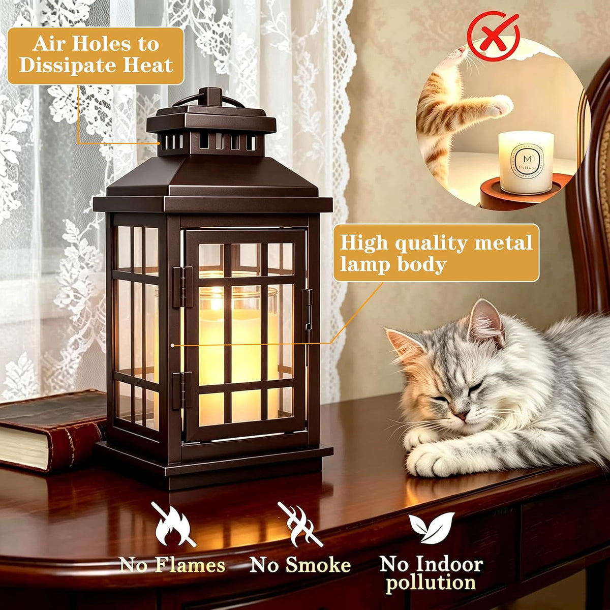 White Candle Warmer Lamp with Timer, Dimmable Farmhouse Lantern