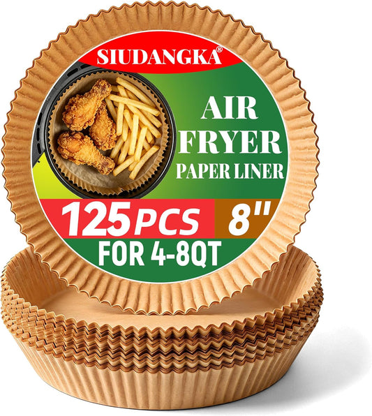 125Pcs Air Fryer Liners Disposable Parchment Paper for Ninja Air Fryer | Parchment Paper Liners for most 4-8QT AirFryer Basket, Air Fryer Accessories, BPA-Free, Heat Resistant 450°F, Non-Stick