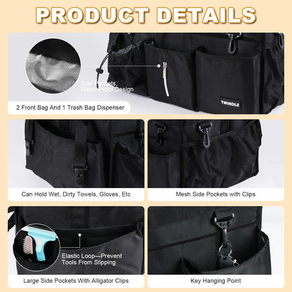 Extra Large Cleaning Caddy Bag with Built-In Support Board, Cleaning Tote Organizer with Removable Divider, Supply Carryall with Adjustable Shoulder Strap and Waist Belt for Cleaners & Housekeeper