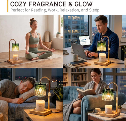Candle Warmer Lamp with 3 Bulbs, Adjustable Height Dimmable Candle Warmer with Timer, Candle Lamp with Charming Gift Box Ribbon,Birthday Gifts for Women Mom, House Warming Gifts New Home Decor