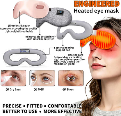 Cordless Heated Eye Mask for Dry Eyes, Precise Heating Fits Eyelids Well, FSA-HSA Eligible,Rechargeable Warm Eye Compress for MGD, Styes Relief,Slimmer Silk Sleep Eye Mask, Washable