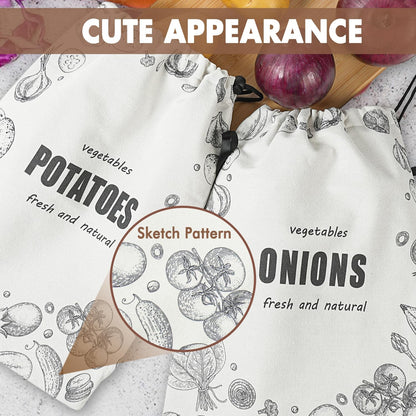 TOGETRUE Potato Onion Storage Bag, Washable Canvas Onion and Potato Storage Bag, Drawstring Garlic Onions Potatoes Keeper with Side Zipper for Pantry, Kitchen, Refrigerator (Potato Onion Bag)