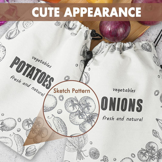 TOGETRUE Potato Onion Storage Bag, Washable Canvas Onion and Potato Storage Bag, Drawstring Garlic Onions Potatoes Keeper with Side Zipper for Pantry, Kitchen, Refrigerator (Potato Onion Bag)