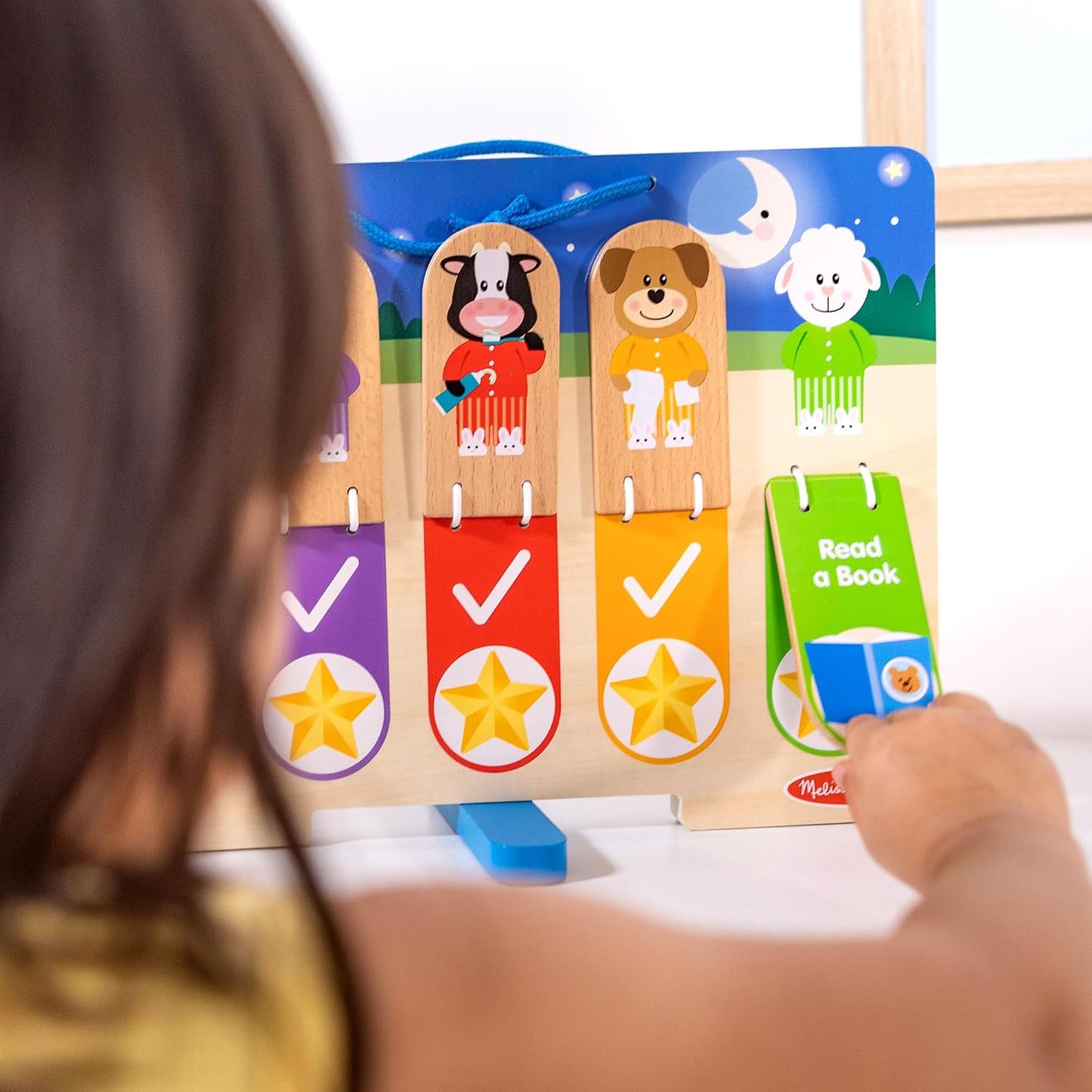 Melissa & Doug My Daily Routines Chart, Wooden Daytime and Nighttime Habit Tracker with Multi-Lingual Stickers, Hands-On, Screen-Free Preschool Toys for Girls & Boys Ages 3+ - FSC Certified