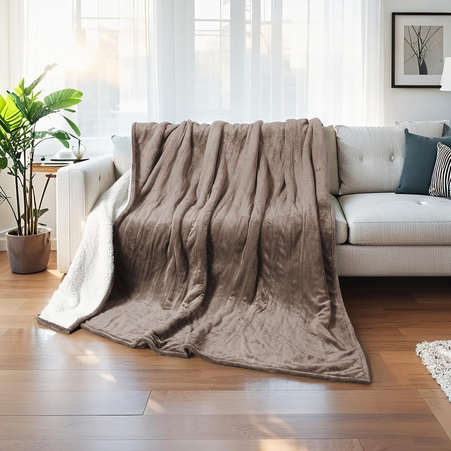 Electric Heated Blanket Full Size 72"x84" – Light Gray | ETL for Safe Overnight, 4 Heat Settings & 10H Auto Off, Dual-Sided Microplush Sherpa for Home Night, Machine washable