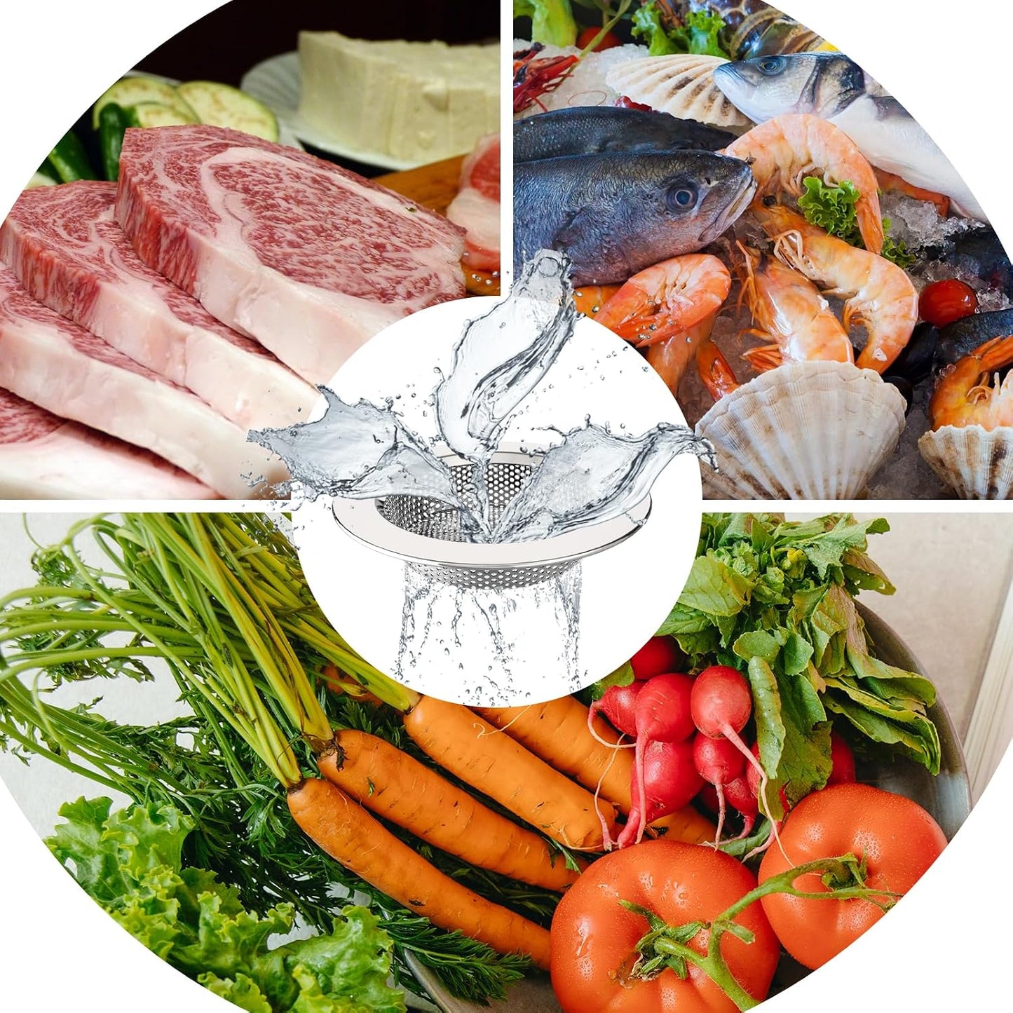 MR.SIGA Kitchen Sink Strainer, Stainless Steel Sink Drain Strainer, 3 Pack | Dishwasher safe sink strainer, outer diameter 4.4 inch/11.2cm, inner diameter 3 inch/7.6cm