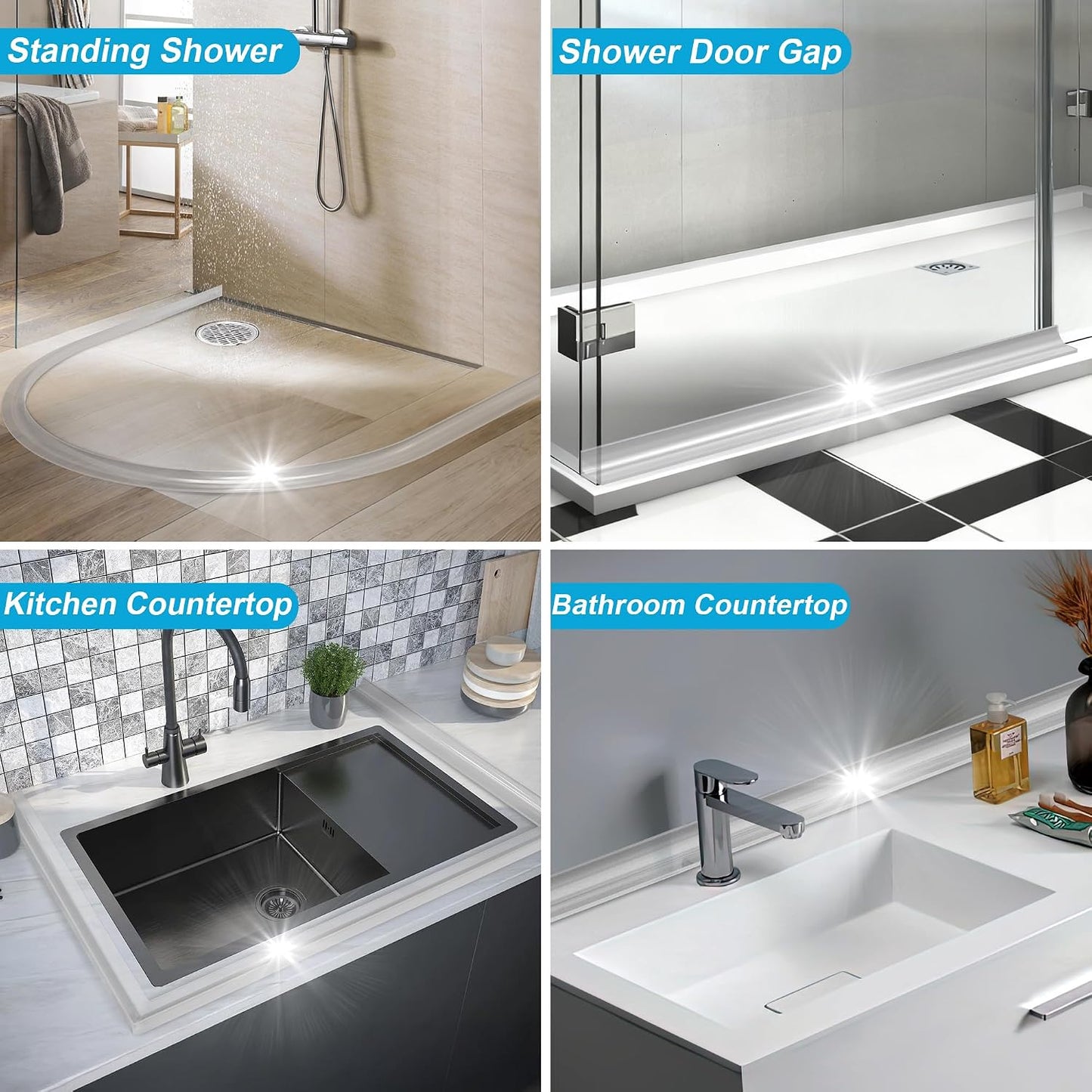 39Inch Shower Threshold Water Dam, Self-Adhesive Silicone Shower Barrier Water Stopper Shower Door Bottom Seal Strip Shower Splash Guard for Bathroom Kitchen Bathtub