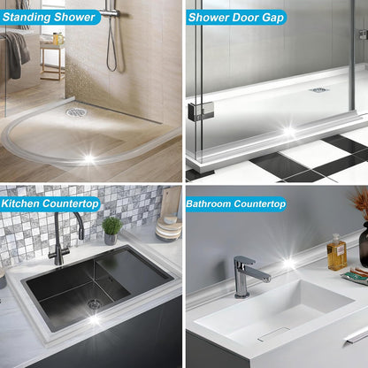 39Inch Shower Threshold Water Dam, Self-Adhesive Silicone Shower Barrier Water Stopper Shower Door Bottom Seal Strip Shower Splash Guard for Bathroom Kitchen Bathtub