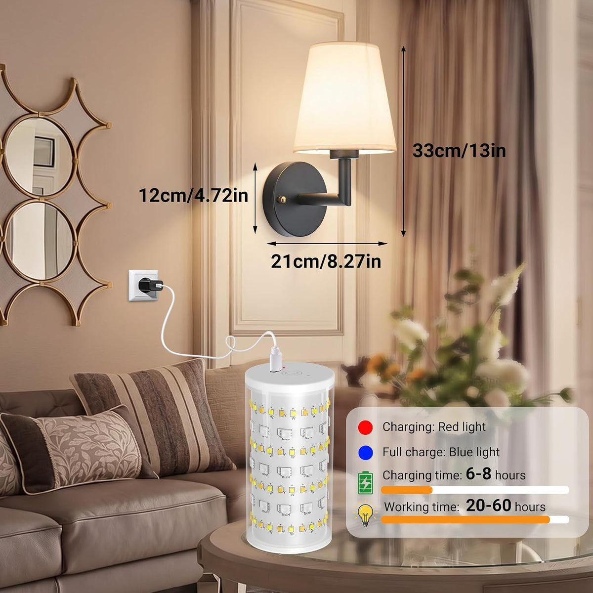 Nekhung Battery Operated Wall Sconce, Peel and Stick Sconces Set of 2