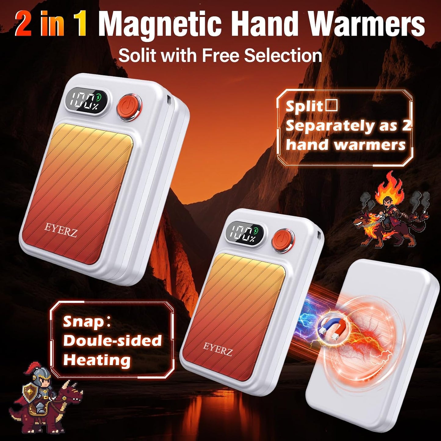 Electric Hand Warmers Rechargeable 2 Pack, Magnetic AI Hand Warmers with LED Display & 4 Levels, Portable Pocket Heater, Gifts for Christmas, Camping, Golf, Raynauds, Hunting, Women & Men