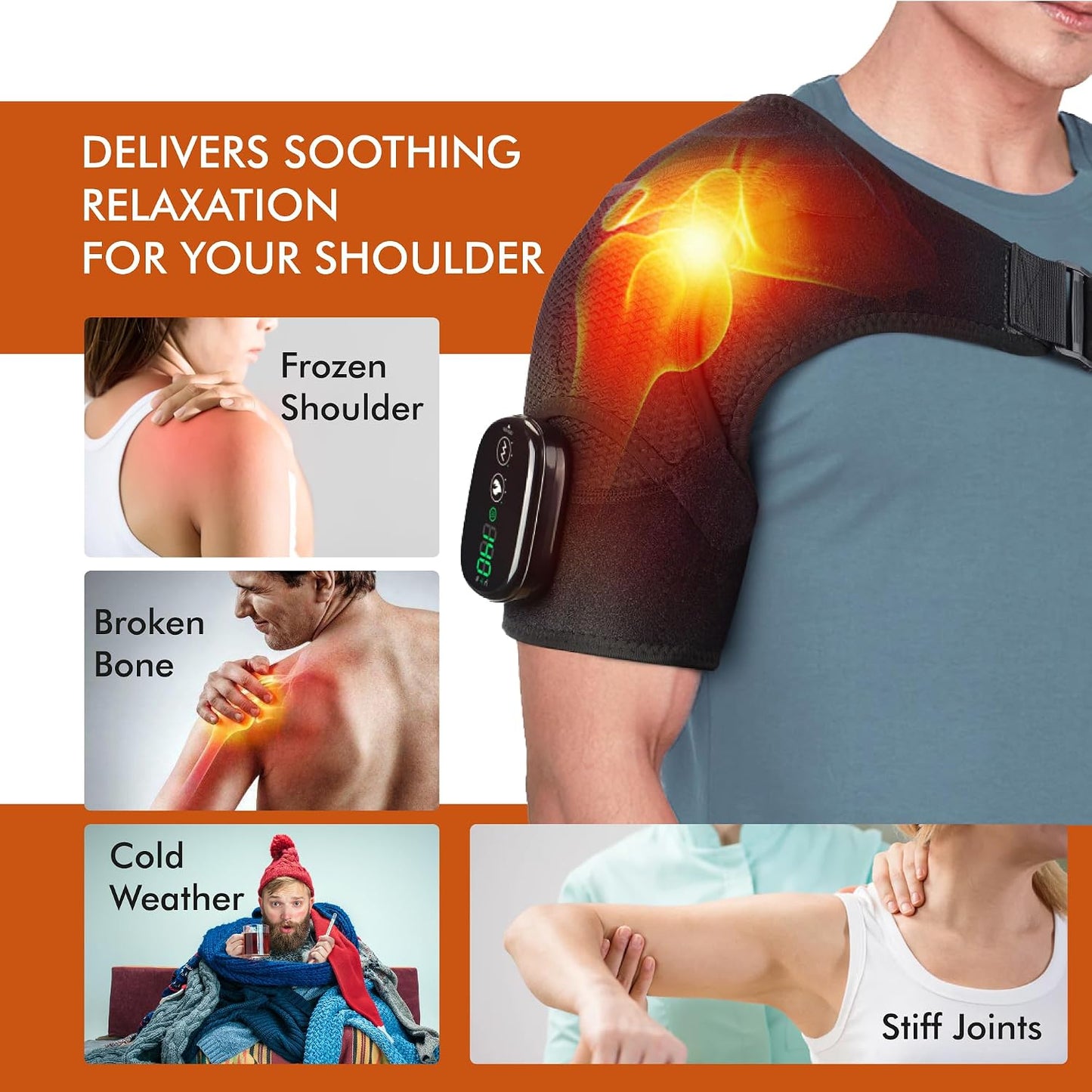 Shoulder Heating Pad Massage - 3 in 1 Cordless Electric Vibration Heated Brace Compression Wrap Massager - Warmer Device to Support Deep Tissue Relief Therapy Rotator Cuff Pain Frozen Arm