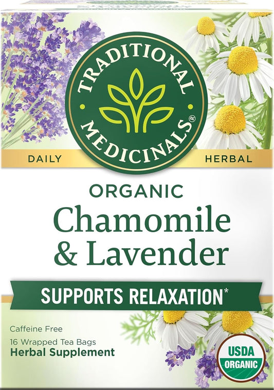 Traditional Medicinals Organic Chamomile with Lavender Herbal Tea, 16 Tea Bags (Pack of 1)