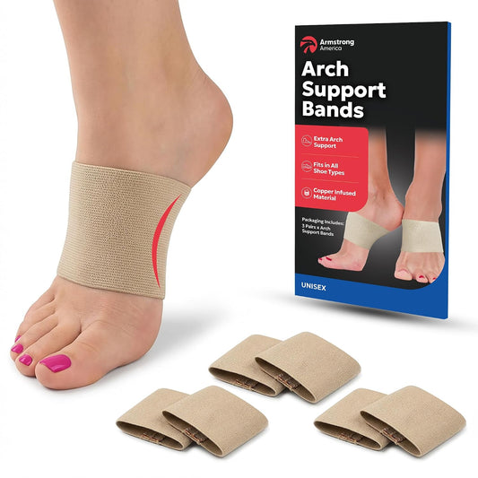 Arch Supports for Plantar Fasciitis Relief - Compression Sleeve & Foot Brace For Heel Pain, Bone Spurs, Flat Feet, High Arches - Copper Infused Arch Support Bands for Women & Men Over Socks - One Size - Beige - 3-PACK