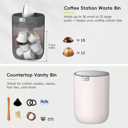 EKO Fandy 0.58 Gal/2.2L Mini Trash Can with Lid, Swing-Top Desktop Trash Can for Bathroom, Countertop, Vanity, Desk or Office, Small Garbage Bin (Blue)