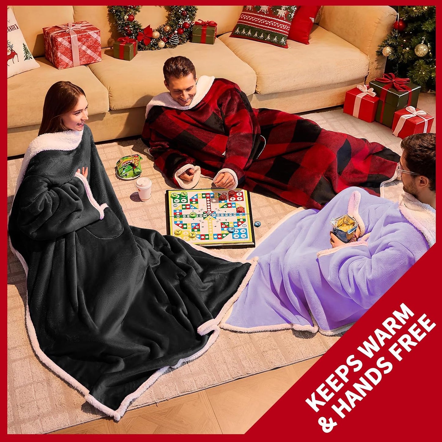 IFNOW Sherpa Wearable Blanket with Sleeves, Oversized Snuggle Robe, Purple | 430GSM Thick, 55x69", Big Pocket, TV Blanket,Fall Winter Dorm Essentials or Office, Christmas Birthday Gifts for Women Men