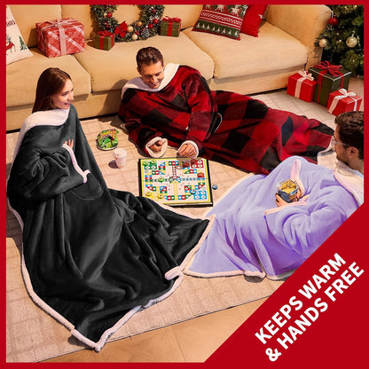 IFNOW Sherpa Wearable Blanket with Sleeves, Oversized Snuggle Robe, Purple | 430GSM Thick, 55x69", Big Pocket, TV Blanket,Fall Winter Dorm Essentials or Office, Christmas Birthday Gifts for Women Men
