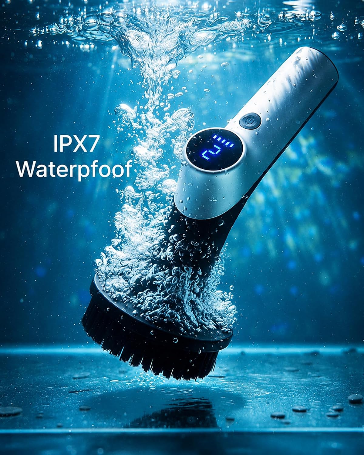 Electric Spin Scrubber, IPX7 Waterproof Shower Scrubber with 7 Brush Heads | 2.5N·m Torque Power Scrubber for Bathroom Grout Tile Bathtub Cleaning, Cordless with LED Display & Extendable Handle