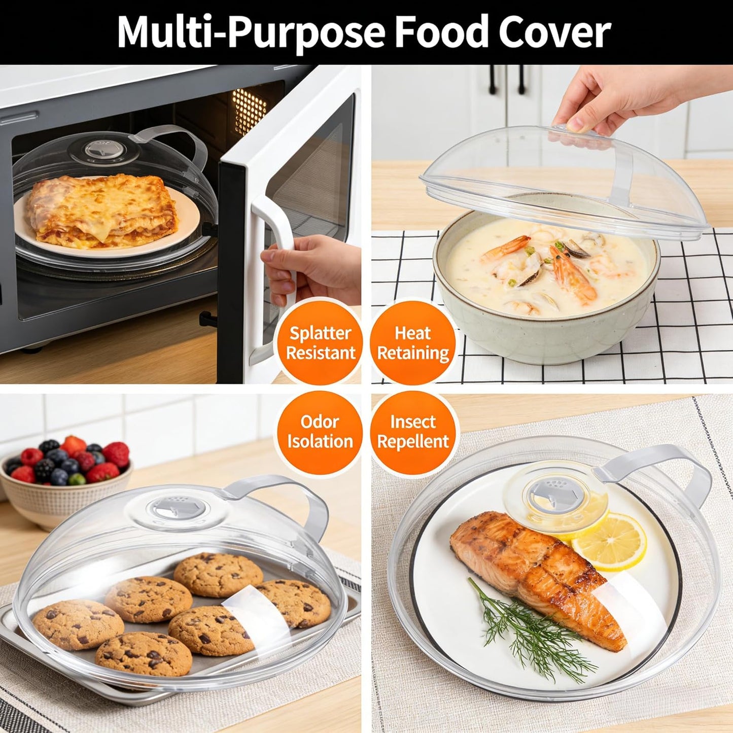 11 Inch Microwave Splatter Cover, Microwave Cover for Food with Handle & Adjustable Steam Vents, Anti-Splatter Plate Lid for Heating, Splatter Guard for Microwave Oven, BPA-Free