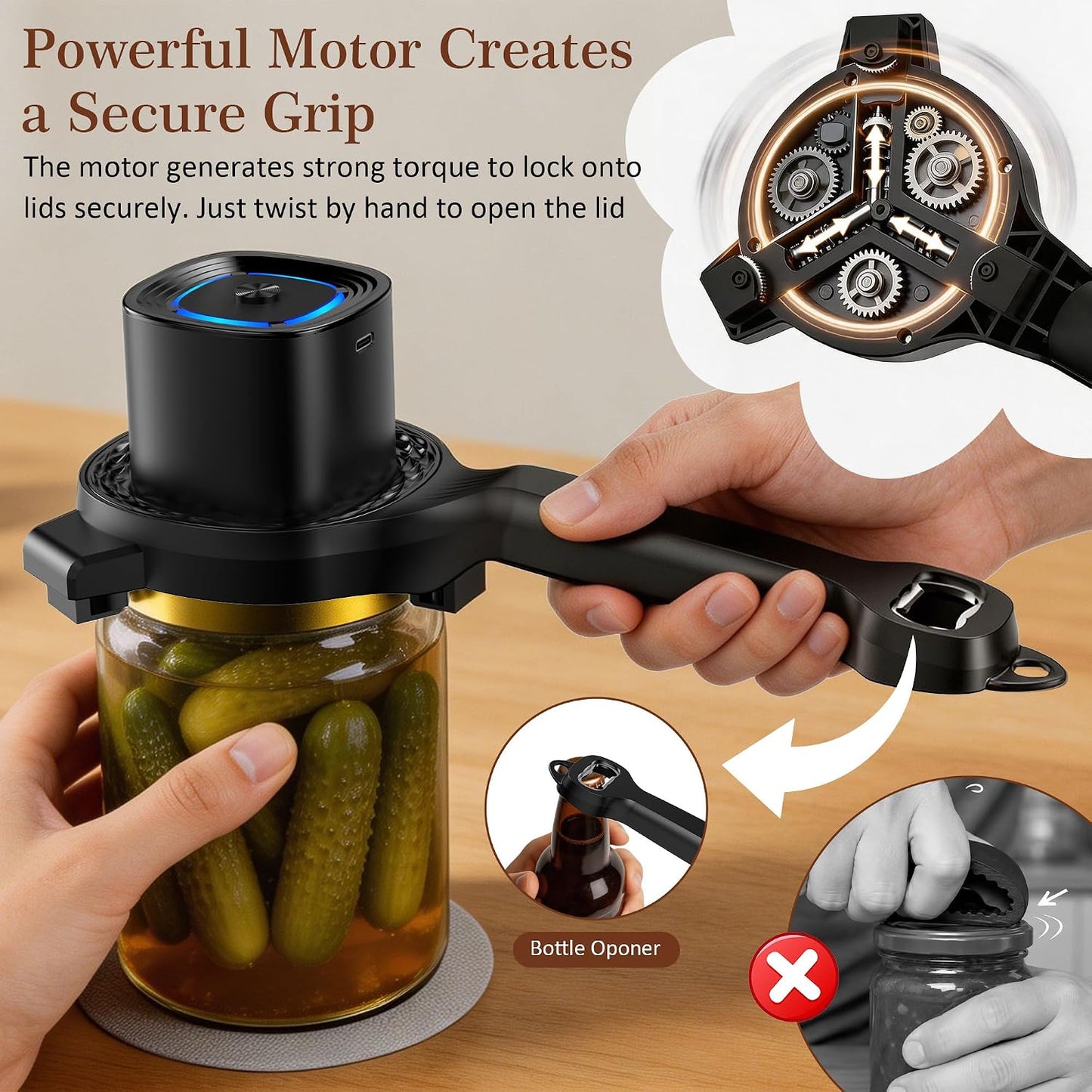 Electric Jar Opener for Seniors with Auto-Adjusting Gripper,Fit 1"-3.5" Cap | Rechargeable Jar & Bottle Openers for Weak Hands and Arthritis, Easy Twist Off Lid Opener with Rubber Gripper Pad，Red