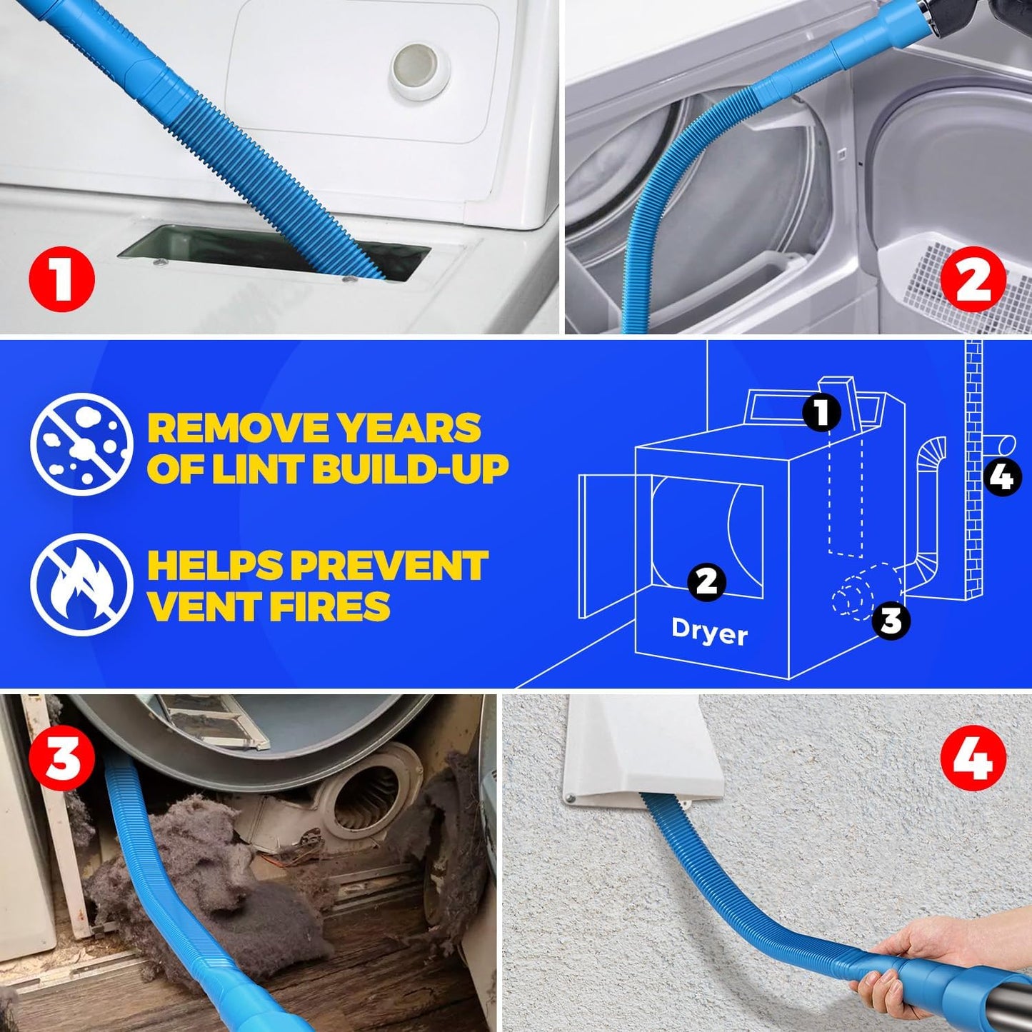 Holikme 35FT Dryer Vent Cleaner Kit 58Pcs - Lint Remover Brush Vacuum Tools | Dryer Vent Brush Kit, Omnidirectional Lint Vacuum Attachment & Lint Trap Brush Clean Hard-to-Reach Areas, Remove Hidden Lint