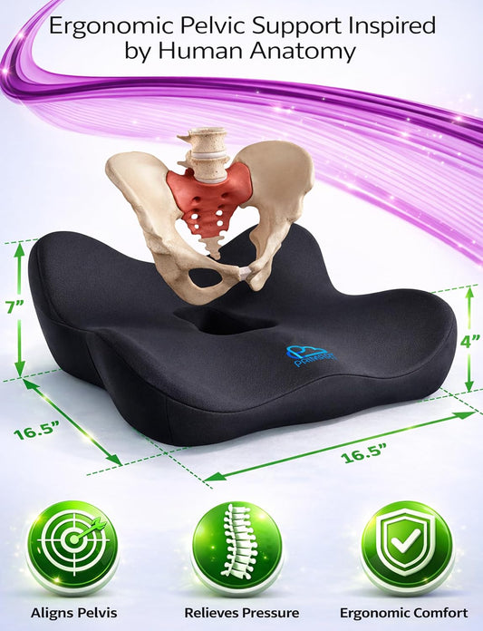 Memory Foam Seat Cushion for Pressure Relief, Ergonomic Office Chair Cushion for Coccyx, Sciatica & Tailbone Pain Relief, Hemorrhoid Donut Pillow, Cushion for Postpartum Pregnancy, After Surgery