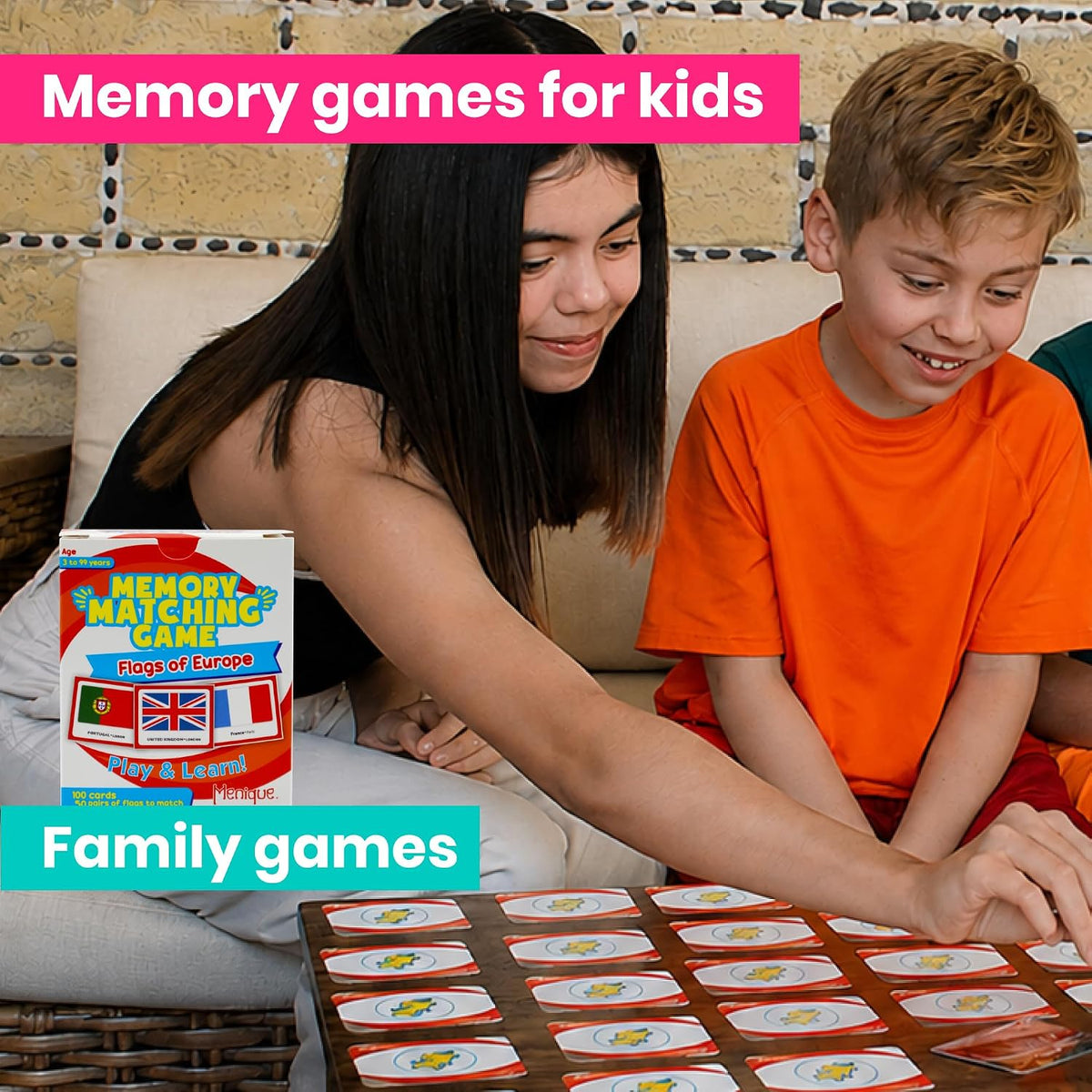 Menique Explore the World Memory Matching Game – Geography Game with 100 Photo Cards, 50 Countries, Flags & Landmarks – Travel Card Game with Educational Booklet, Ages 3+