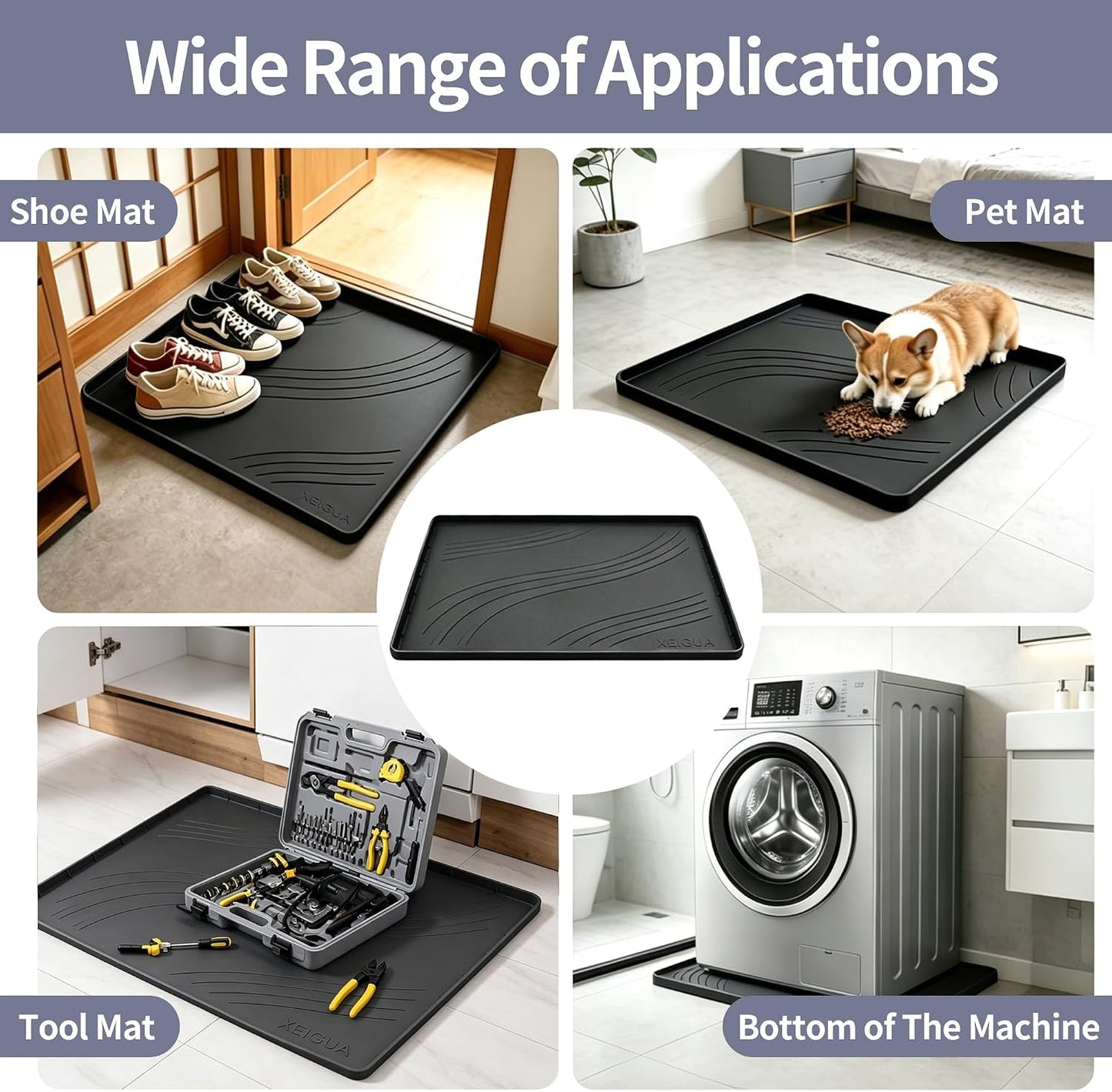 Washing Machine Pan, Drain Pan, Large 33×30/4 LBS Silicone Drain Pan, Waterproof Non-Slip Drip Tray with Raised Edge, Anti-Vibration Floor Leak Protector for Washer, Dryer and Laundry Room