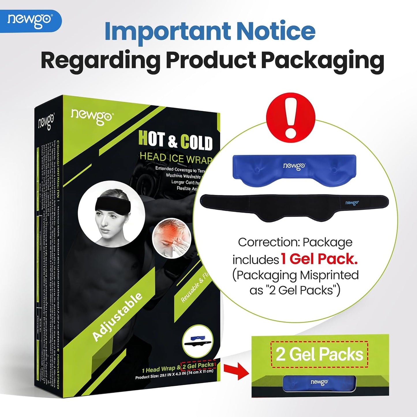 NEWGO Headache Ice Pack Head Wrap for Migraines, FSA Eligible | Reusable Head Ice Wrap, Removable Machine Washable, Soothes Tension Headaches, Sinus Pain, Chemo Discomfort, and Hot Flash