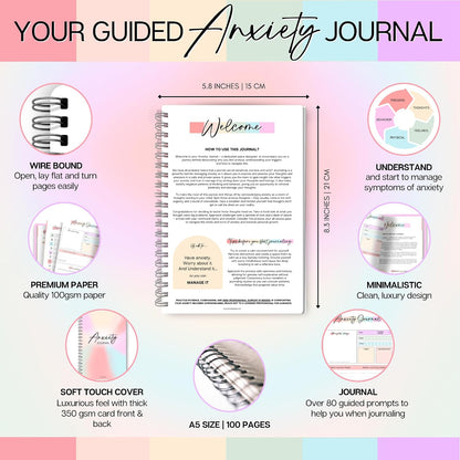Templatables Anxiety Journal for Adults – CBT Therapy Workbook with Guided Prompts, Trigger Tracker, Sleep & Hydration Logs | Undated A5 Mental Health Notebook for Anxiety Relief & Stress Management