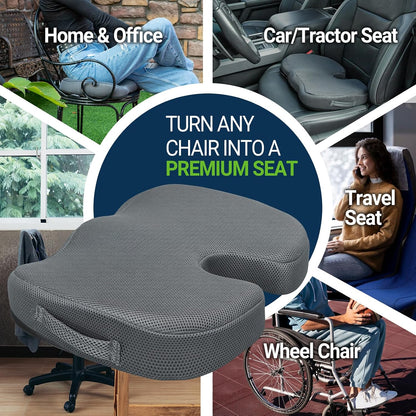 Season Guard Gel Memory Foam Seat Cushion for Tailbone Pain Relief, Black