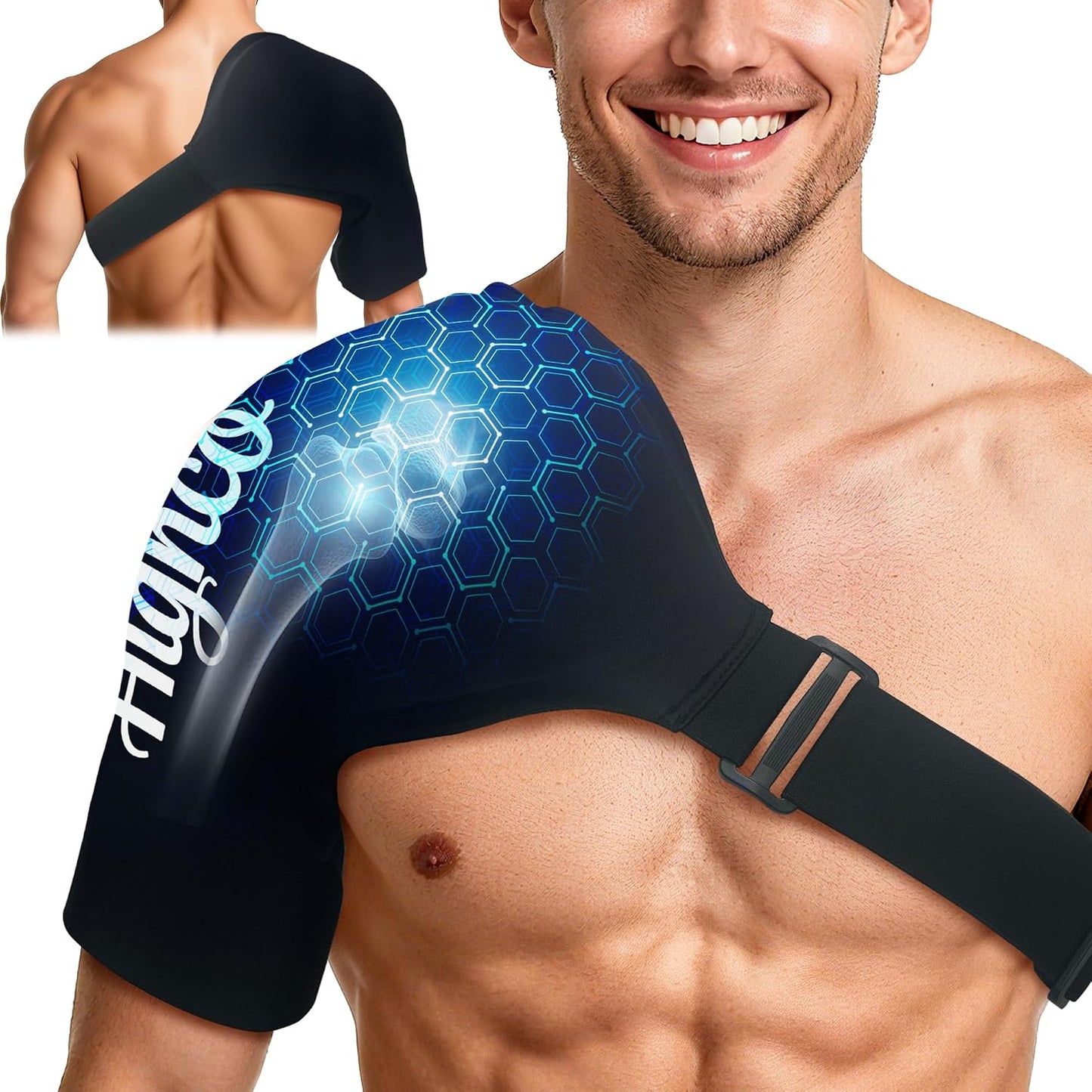 Shoulder Ice Pack Wrap for Rotator Cuff and Arm,Reusable Compression Cold Brace for Pain Relief & Muscle Relaxation,Tendonitis,Swelling,Discomfort After Surgery,Hot &Cold Therapy Ice Pack for Shoulder (Large-Black)