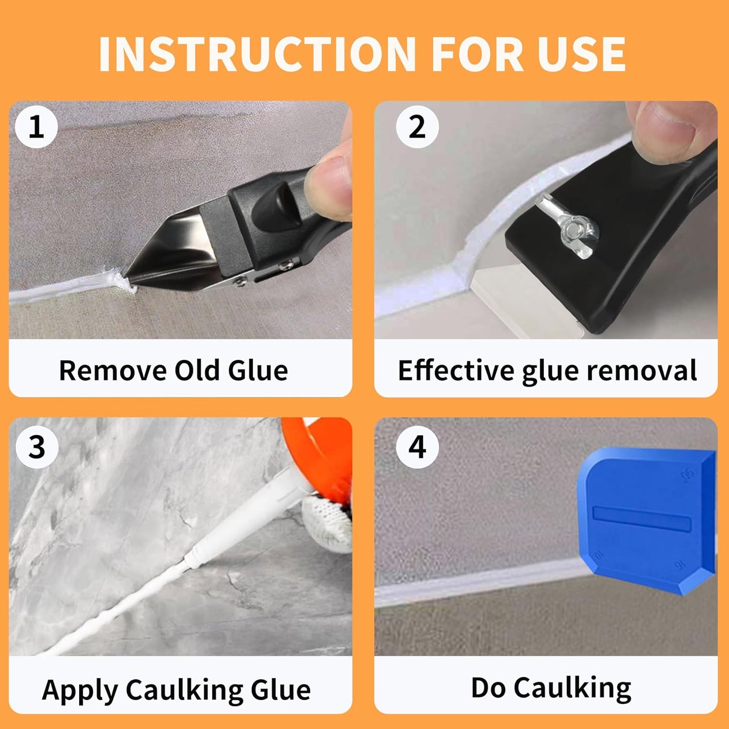 Caulking Tool Kit with Caulk Remover & Putty Knife Scraper | Multifunctional Caulking Tool Set with Caulk Remover, Professional Putty Knife Scraper for Smooth, Clean Sealant Joint