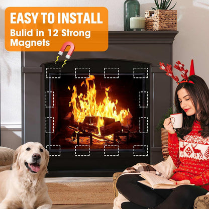 CADARA Magnetic Fireplace Draft Cover, Fireplace Blocker Blanket Stops Heat Loss, Adjustable Fire Place Draft Stopper Save Energy for Indoor Iron Frame 39" W x 32" H