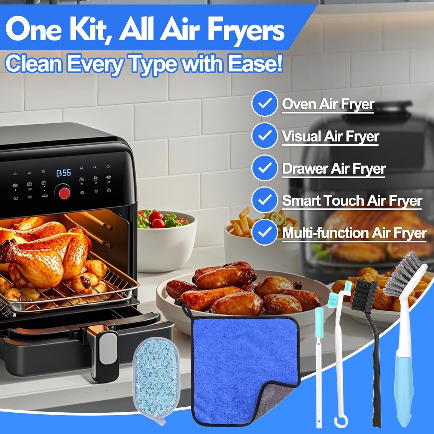 Air Fryer Cleaner Tools Kit,Air Fryer Cleaning Brush Sets,6 Pcs | Airfryer Cleaner Scrub Brush Tool Accessories
