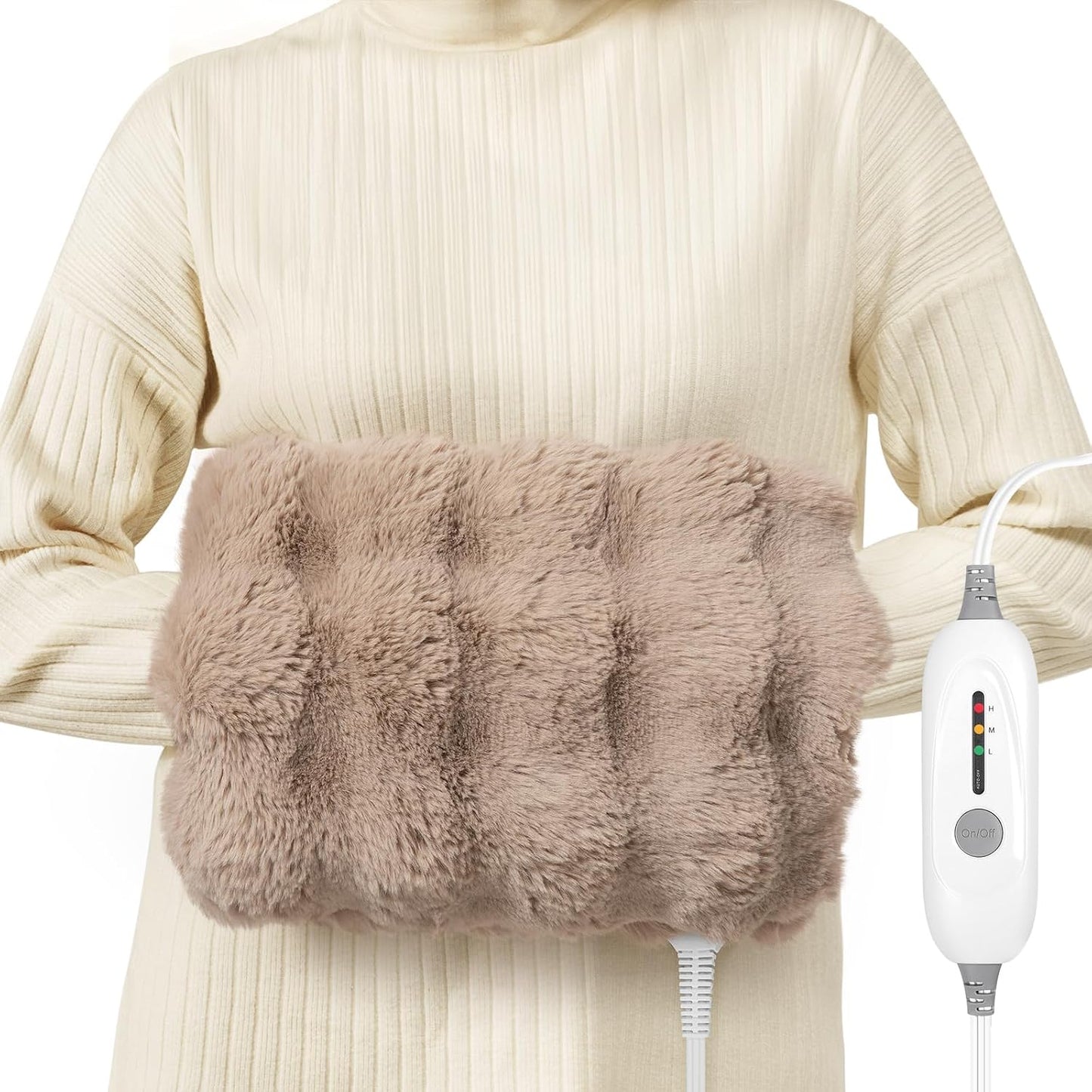 Double-Sided Heating Pad for Hands, Luxury Faux Fur Electric Hand Warmer for Fingers Arthritis, Heated Gloves Indoor Use, Hand Warmer Pouch for Women Men Hand Pain Relief, 3 Levels & Auto Off, Brown