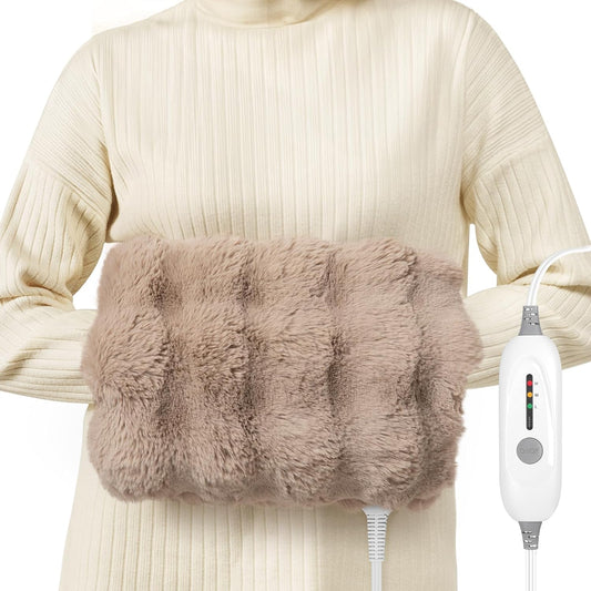 Double-Sided Heating Pad for Hands, Luxury Faux Fur Electric Hand Warmer for Fingers Arthritis, Heated Gloves Indoor Use, Hand Warmer Pouch for Women Men Hand Pain Relief, 3 Levels & Auto Off, Brown