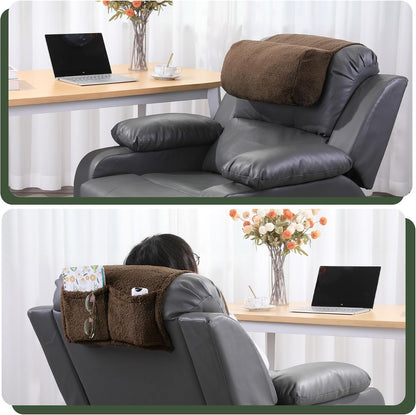 BALAPET Sherpa Head Recliner Pillow with Pocket,Headrest Neck Cushion for Neck Support and Pain Relief,Recliner Head Pillow for Side Sleeping at Home, Office or Traveling(Brown)