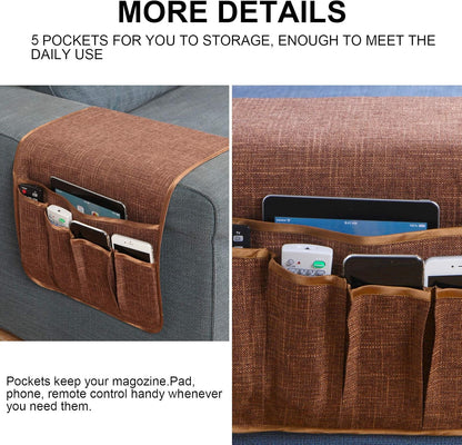 Sofa Armrest Organizer Non-Slip Remote Control Holders for Recliner Couch Chair Armchair Caddy with 5 Pockets for Table,Cell Phone,Ipad,Magazines,Books (Black, 13 x 35 Inch)