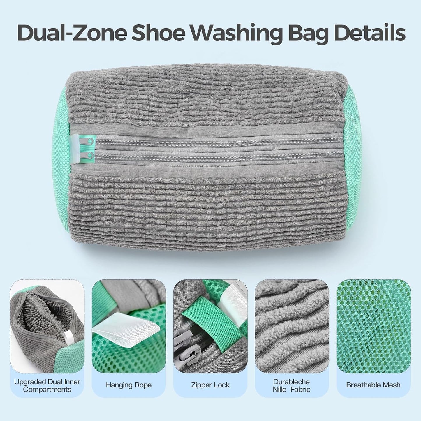 Dual Shoe Washing Machine Bag for Washer and Dryer Holds 2 Shoes (Yellow) | Reusable Laundry Shoe Bag with Microfiber Brushes, 360° Deep Cleaning, Self-Locking Zipper,Sneaker Tennis Shoe Cleaning Bag