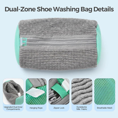 Dual Shoe Washing Machine Bag for Washer and Dryer Holds 2 Shoes (Yellow) | Reusable Laundry Shoe Bag with Microfiber Brushes, 360° Deep Cleaning, Self-Locking Zipper,Sneaker Tennis Shoe Cleaning Bag