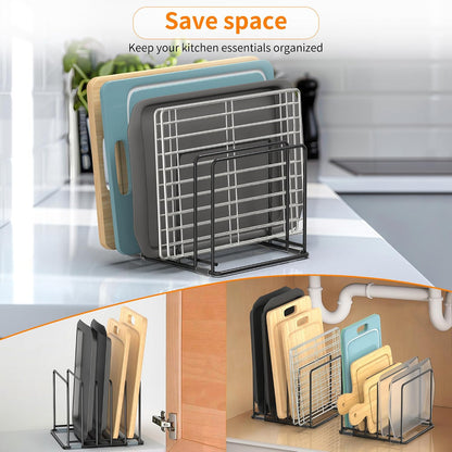 Cutting Board Organizer, Kitchen Cabinet Organizer | Divided Rack with 5 Slots for Baking Trays - Cookie sheet Organizer, Baking Sheets Holder [2-Pack], Large