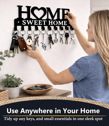Key Holder Hooks Organizer Shelf Hanger Rack Wall Mounted Sweet Home Metal Decor Stylish and Practical for Entryway Front Door Kitchen Hallway Garage Mudroom Office Hardware Included Black