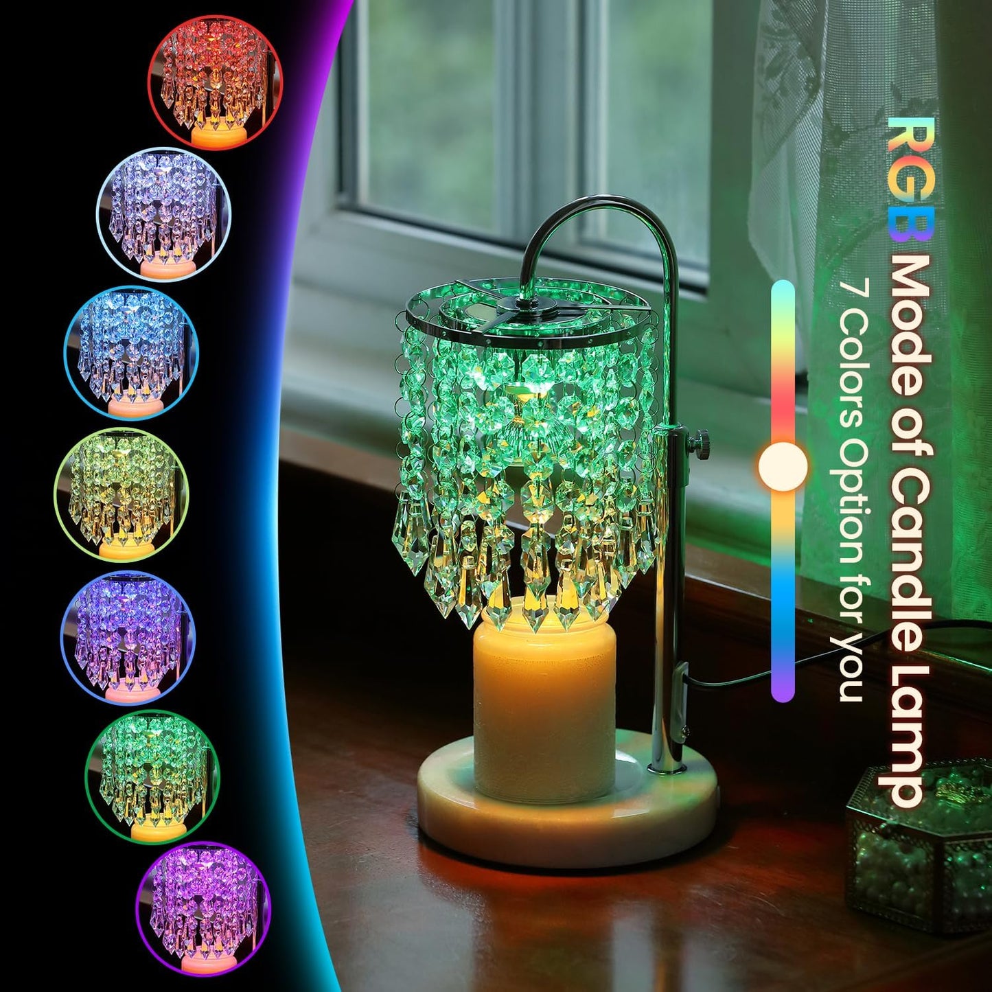 Candle Warmer Lamp with Timer Dimmer，2H/4H/8H Timer , Lamp Candle Warmer with Marble Base for Adjustable Height, Crystal Wax Melt Warmer for Jar Candles, House Warming Decor Gifts Mothers Day Gifts