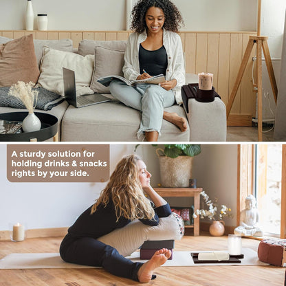Couch Cup Holder for Armrests Over 4.9" Wide with 360° Phone Stand Walnut | Couch Arm Tray with 360° Rotating Phone Stand, 3 in 1 Foldable Sofa Arm Tray Table for Remote, Snacks, Phone, Drinks