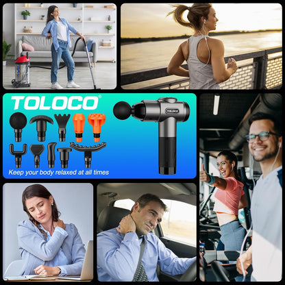 TOLOCO Massage Gun, Deep Tissue Back Massage for Athletes for Pain Relief, Percussion Massager with 10 Massages Heads & Silent Brushless Motor, Relaxation Gifts for Men Women, Black