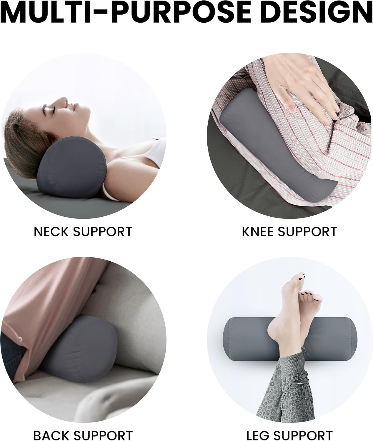 Utopia Bedding Bolster Pillow Inserts, 6x16 Neck roll Pillow, 2 Pack, White | Cylinder pillow, Round design, cervical & knee support pillow for sleeping, Massage relaxing and recovery, Set of 2, White