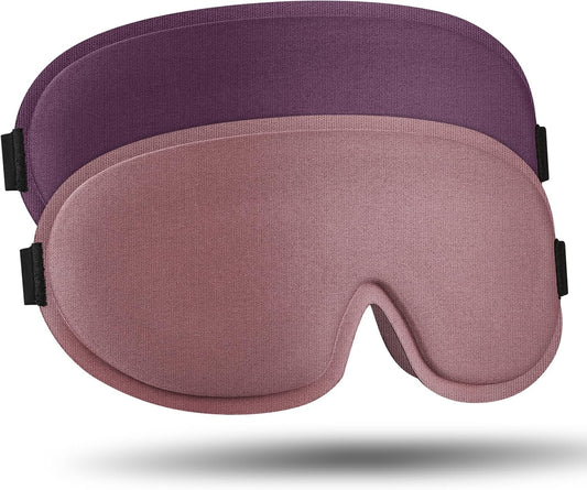 2 Pack Sleep Mask for Side Sleeper, Complete Light Blocking 3D Sleeping Eye Mask, Soft Breathable Eye Cover for Women Men, Travel, Nap, Relaxing Zero Pressure Night Blindfold (Pink+Purple)