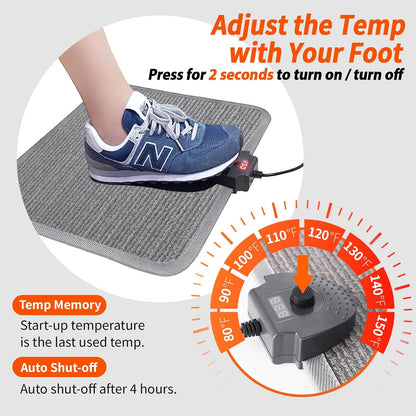 Heated Floor Mat Under Desk for Foot Warmer - Wider 110V Adjustable Temperature Electric Heating Pad - Carbon Crystal & Energy Saving Feet Warmers for Office,Home (Black)