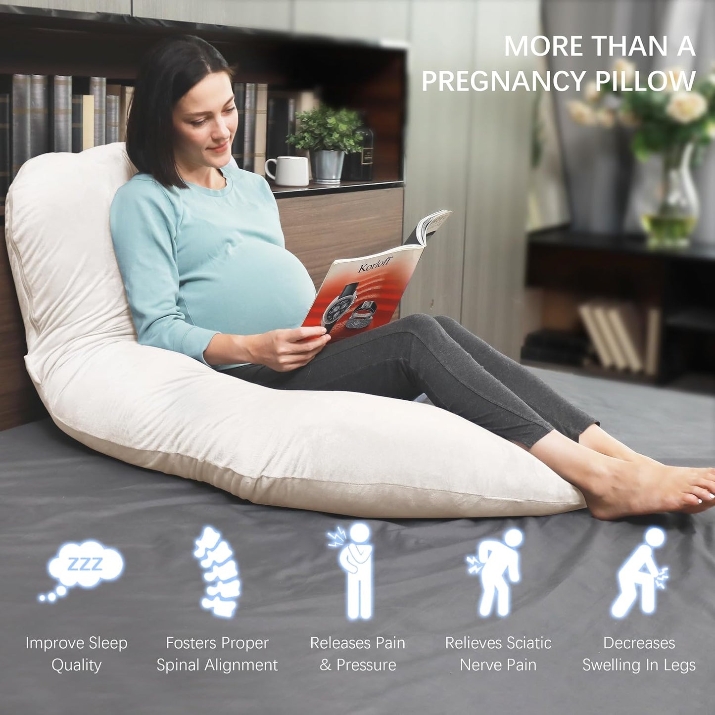 MOON PARK Pregnancy Pillows for Sleeping - 57 Inch U Shaped Full Body Maternity Pillow with Removable Cover - Support for Back, Legs, Belly, Hips - Pregnancy Pillow for Women - Grey