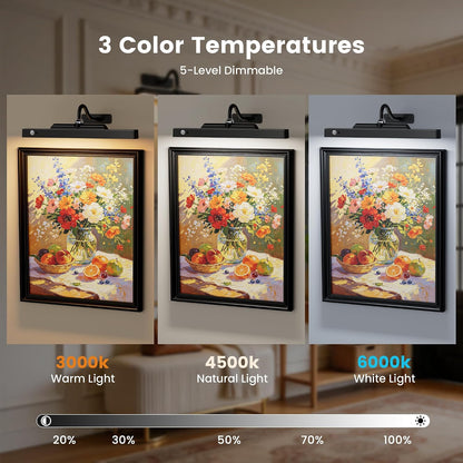 Wireless Picture Light for Wall Art Motion Sensor, 16 Inch, Black, 1 Pack | 5000mAh Rechargeable Battery, Cordless, Magnetic Detachable Bar, 3CCT Dimmable, Remote Control for Paintings and Artworks